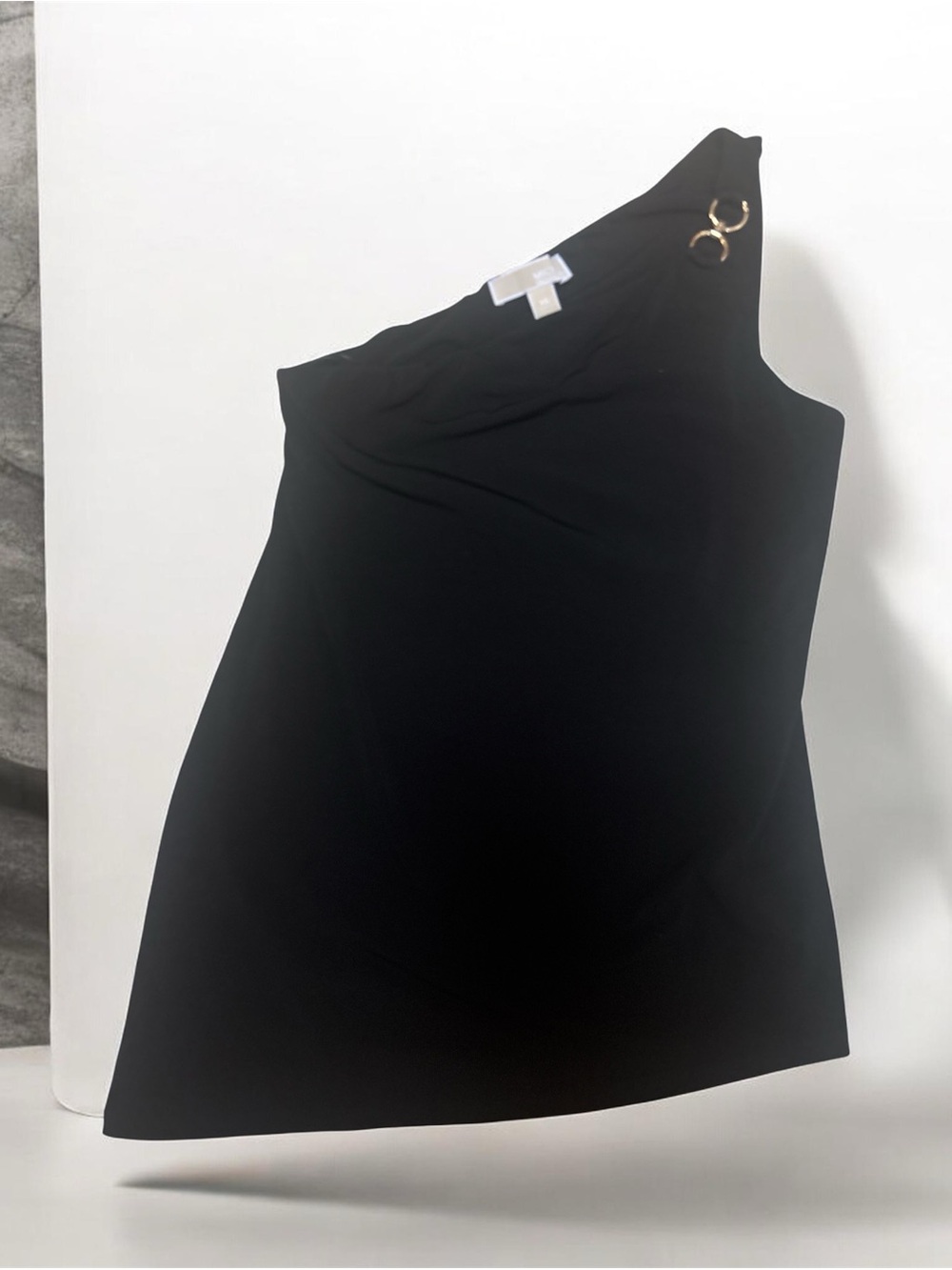 MICHAEL Michael Kors Black One-Shoulder Dress with Gold Ring Detail